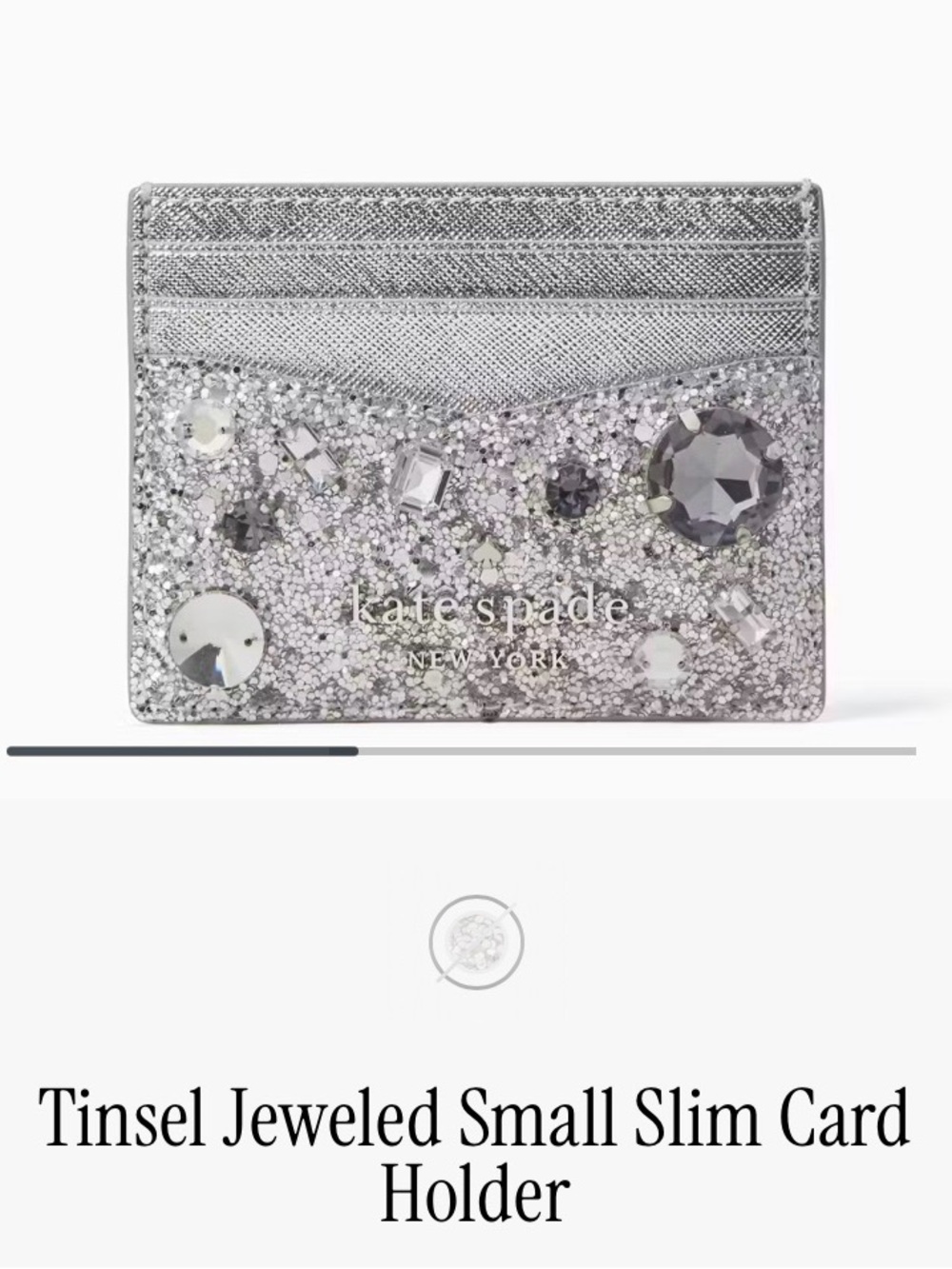 Kate Spade Jeweled Sparkle small slim card holder, *NWOT silver